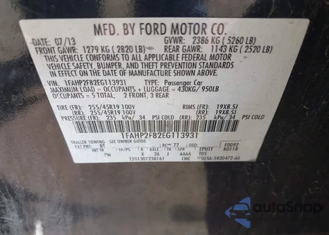 2014 Ford Taurus Limited from USA, damaged, VIN 1FAHP2F82EG113931